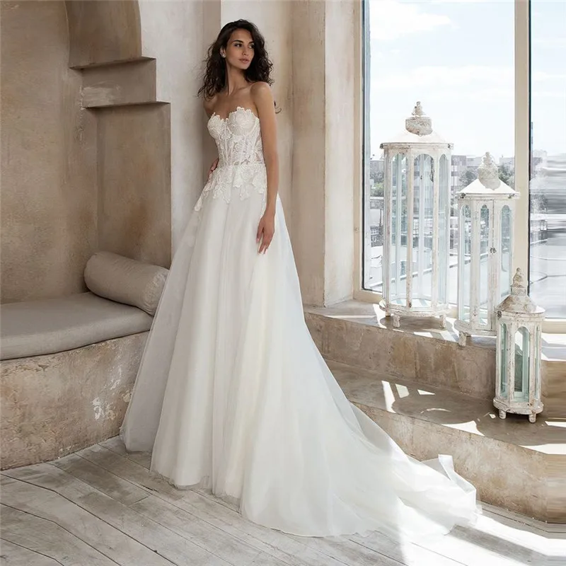 

Женское ТРАПЕЦИЕВИДНОЕ свадебное платье, кружевное Привлекательное платье невесты с аппликацией, 2021