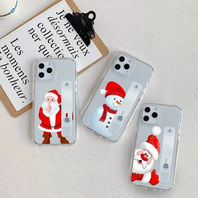 

Cartoon Christmas Phone Case Wrist Strap For iPhone 7 8 11 12 X XS XR MINI Pro Max Plus Hand Band Transparent Clear