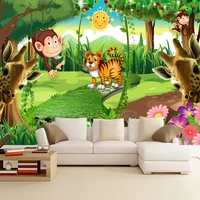 custom 3d mural wallpaper waterproof canvas 3d cartoon forest animal tiger monkey giraffe kids room bedroom photo wall painting