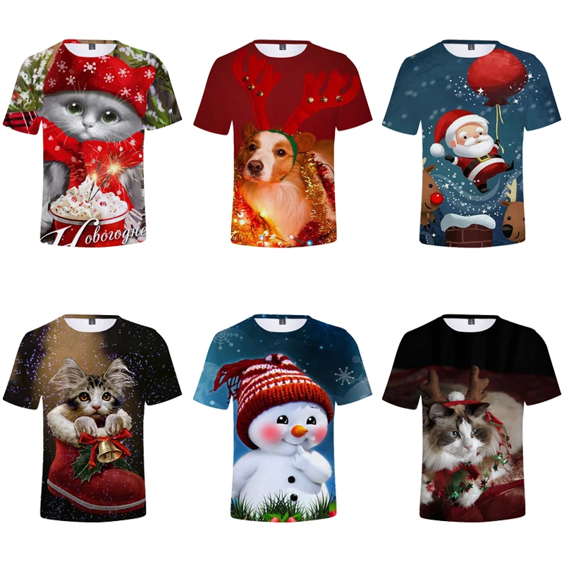 

2020 Mens Christmas Pet T shirts Fashion New Summer Men's Short Sleeve T-shirt Casual 3D Santa Claus Print Rock Tshirt For Man