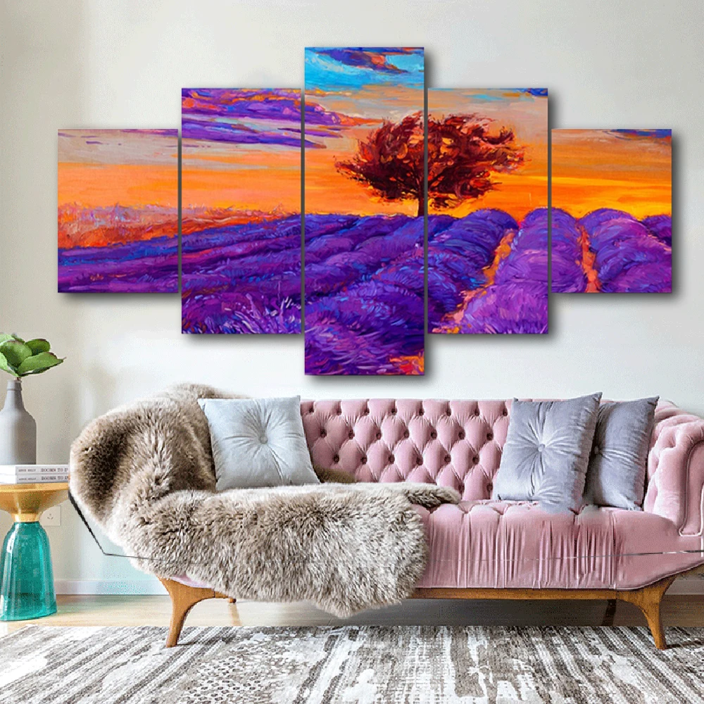 Laeacco фиолетовая Цветочная Картина на холсте закат каллиграфия плакат печать