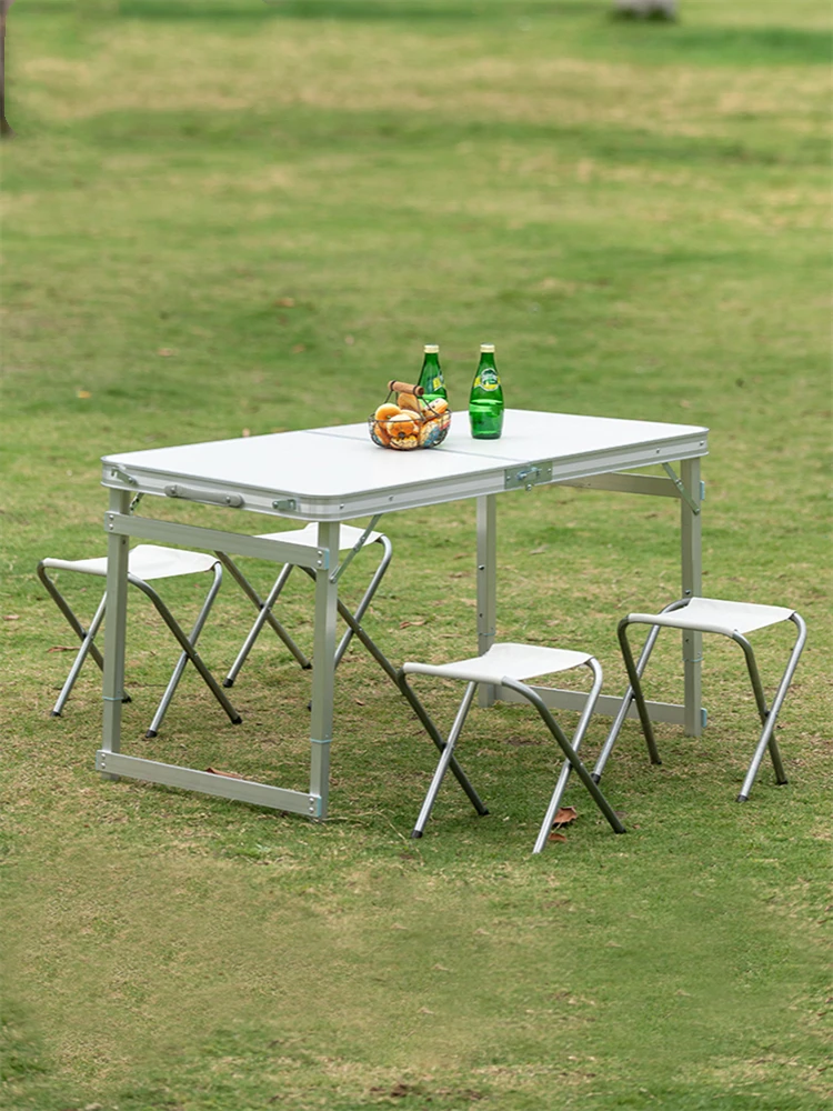 

Folding Camping Table with Storage Portable Outdoor Aluminum Picnic Tables Organizer and Chairs for Camp Beach Party BBQ