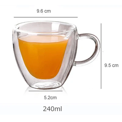 8.1 oz(240ml) ERMAKOVA Coffee Mug Double Walled Insulated Coffee Tea Beer Cup Glass Heart Shape Espresso Cappuccino Latte Milk Mug Drinkware - Цвет: 8.1 oz(240ml)