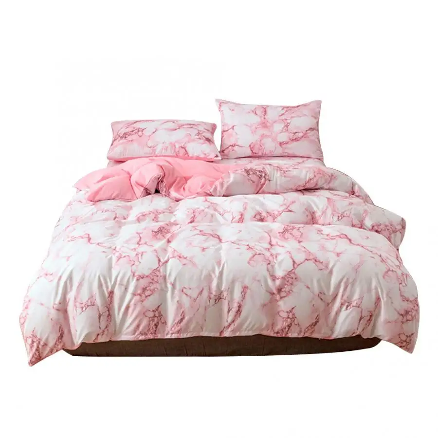 Розовый Nordic 3Pcs/Set Marbled Print Polyester Quilt Cover Pillowcase Bedding US-EU-Super King Size Nordic Double Bed Covers - Цвет: Розовый