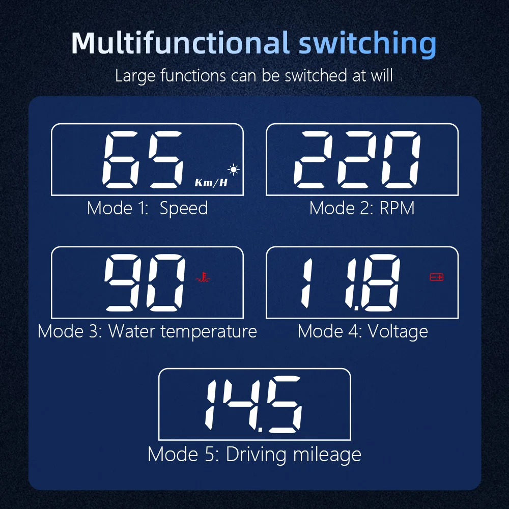 New Car Head Up Display C100 OBD2 HUD Digital Speedometer Water Temp RPM KMH MPH Mirror Projector Security Alarm | Автомобили и
