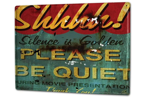 

Metal Wall Sign Silence Is Golden Please Be Quiet Tin Sign Poster Home Shopping Mall Wall Decoration Retro Metal Plate 12*8 Inch