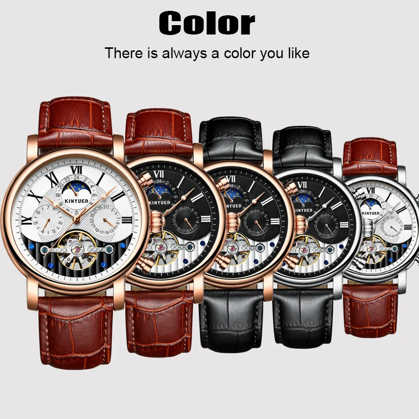 Мужские автоматические часы скелетоны KINYUED креативные брендовые механические