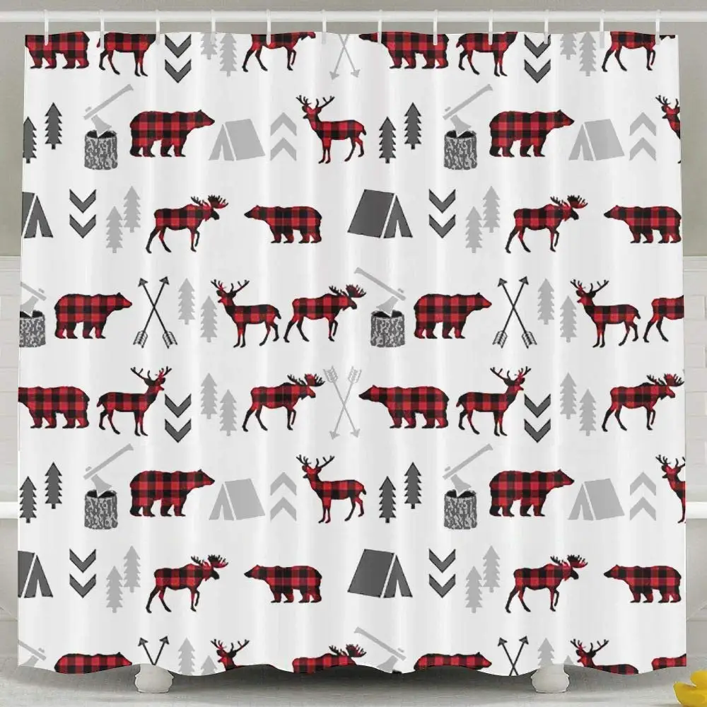 Занавеска для душа занавеска из полиэстера с рисунком буйвола и леса