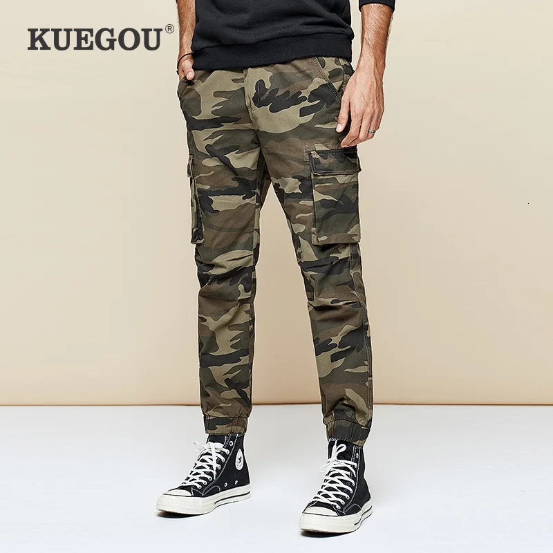 KUEGOU 2019 осень 100% хлопок камуфляж брюки карго для мужчин Повседневная Уличная Хип