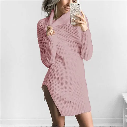 Turtleneck high split knitting pullover Autumn winter long sleeve 2017 sweater women pull femme streetwear soft jumper | Женская одежда