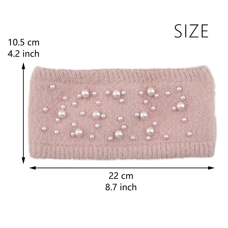 

Winter Ears Warmer Knitted Headband Pearls Wide Hairband Solid Color Elastic Hair Band Soft Crochet Hair Accessories For Women