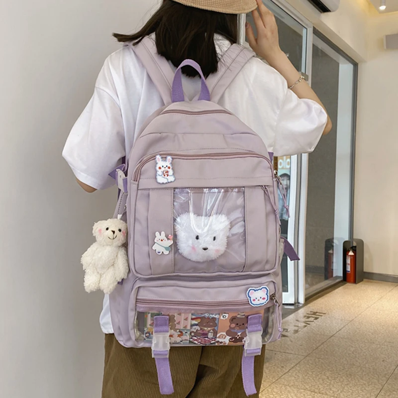 

EST New Girls Backpack School Bag Female Shoulders Travel Bagpack Women Rucksack Waterproof Nylon PVC Large Book Mochila Bolsa