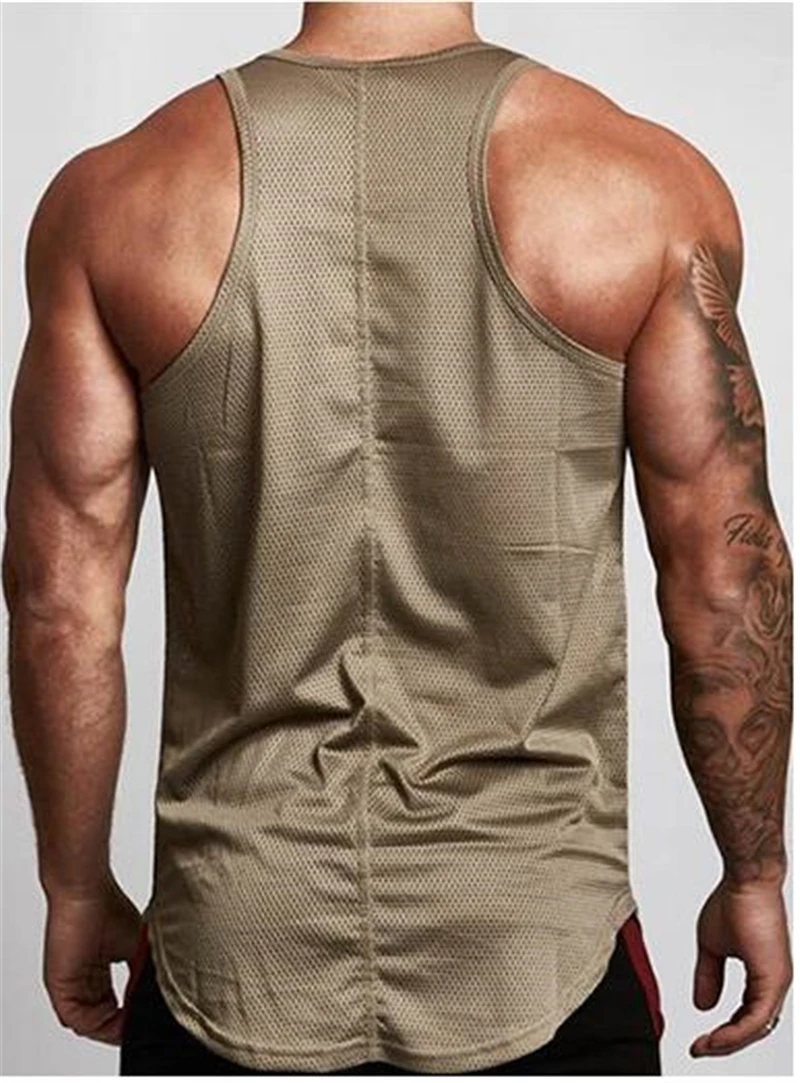 

(Can add your own logo)Bodybuilding Mesh Breathable Tank Tops Men Gym Workout Fitness sleeveless shirt Male Summer Undershirt
