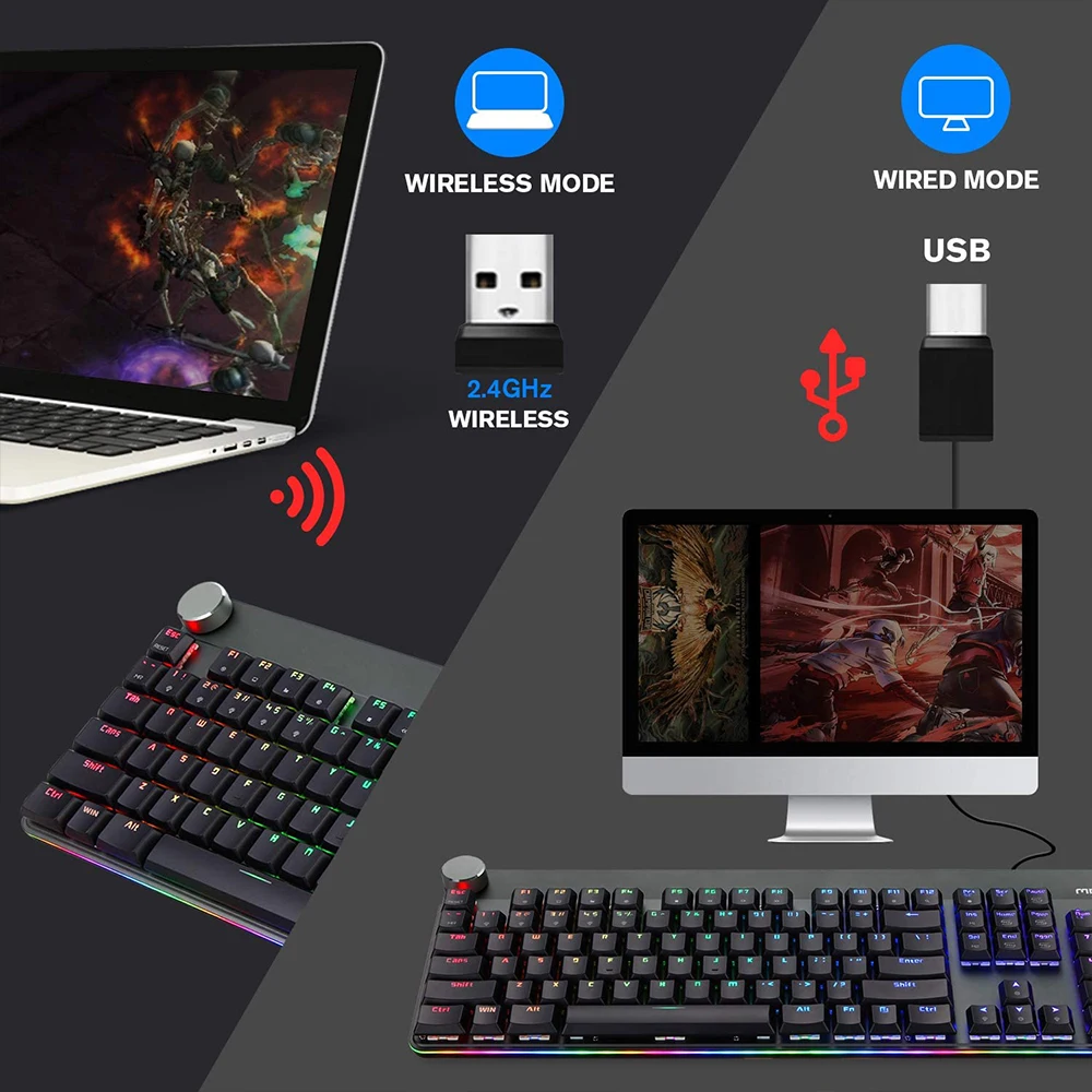 Motospeed GK81 104Key Mechanical Keyboard Wireless Backlit RGB Gaming Keyboards 104 Keys For Computer PC Desktop Laptop
