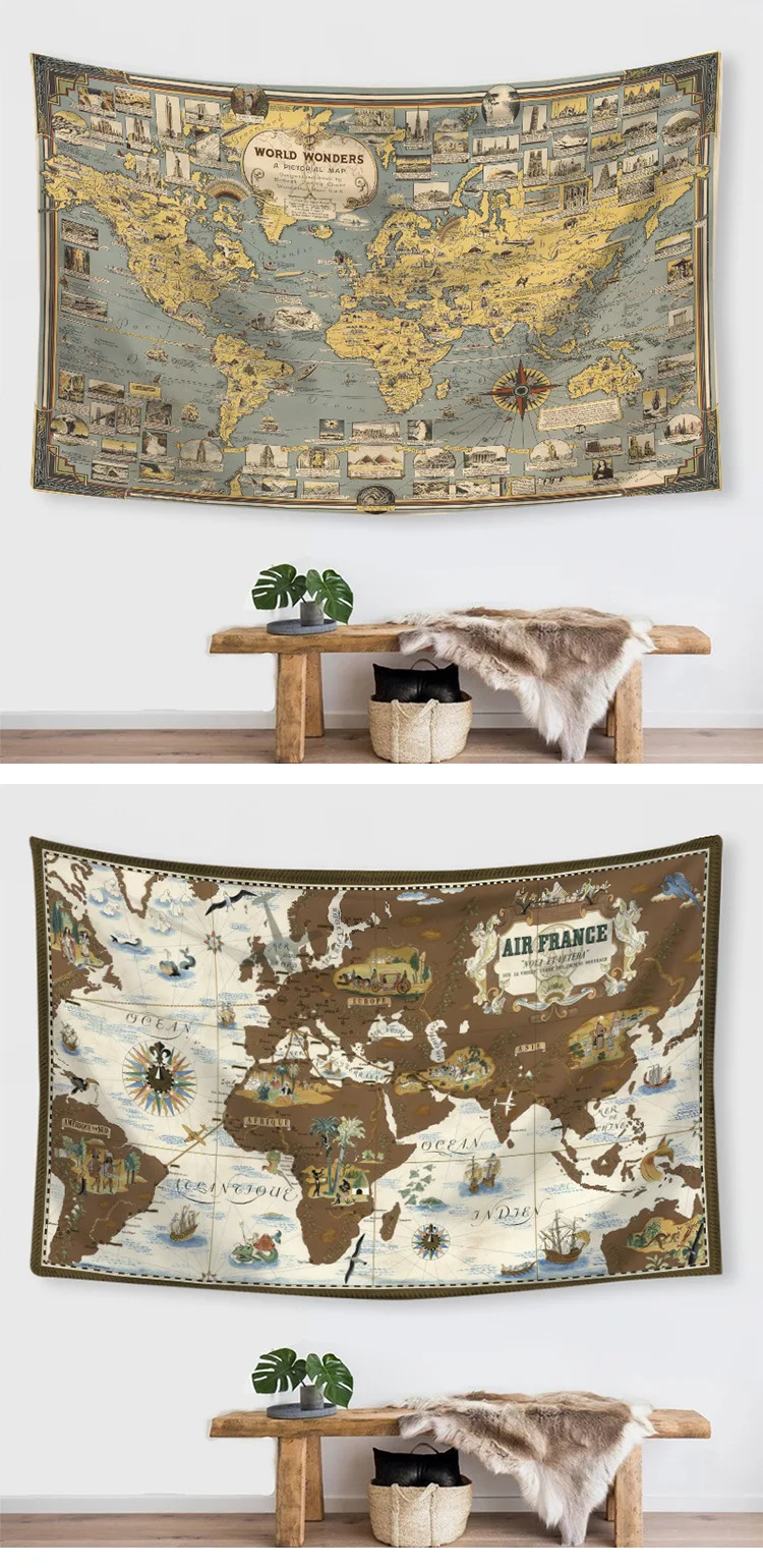 

New Creative Ins Style Tapestry Digital Printing World Map Modeling Horizontal Wall Decoration