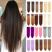 7pcsset 22inch 16 clips long straight synthetic hair extensions clips in high temperature fiber black brown hairpiece
