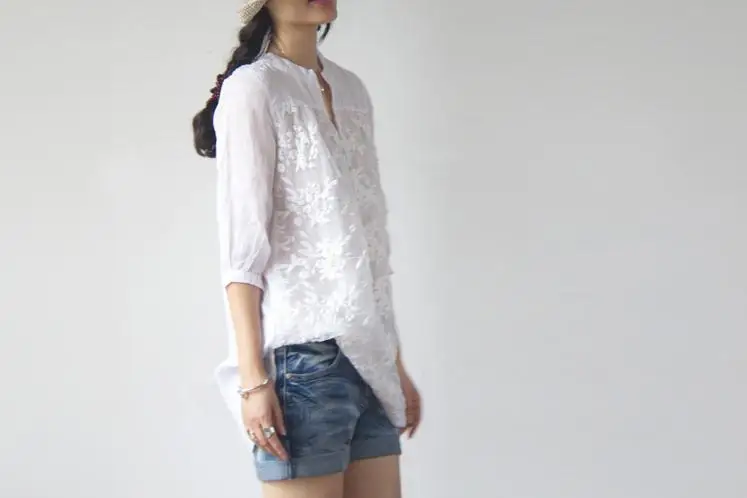 Женская длинная туника с вышивкой летняя свободная большого размера модель V142