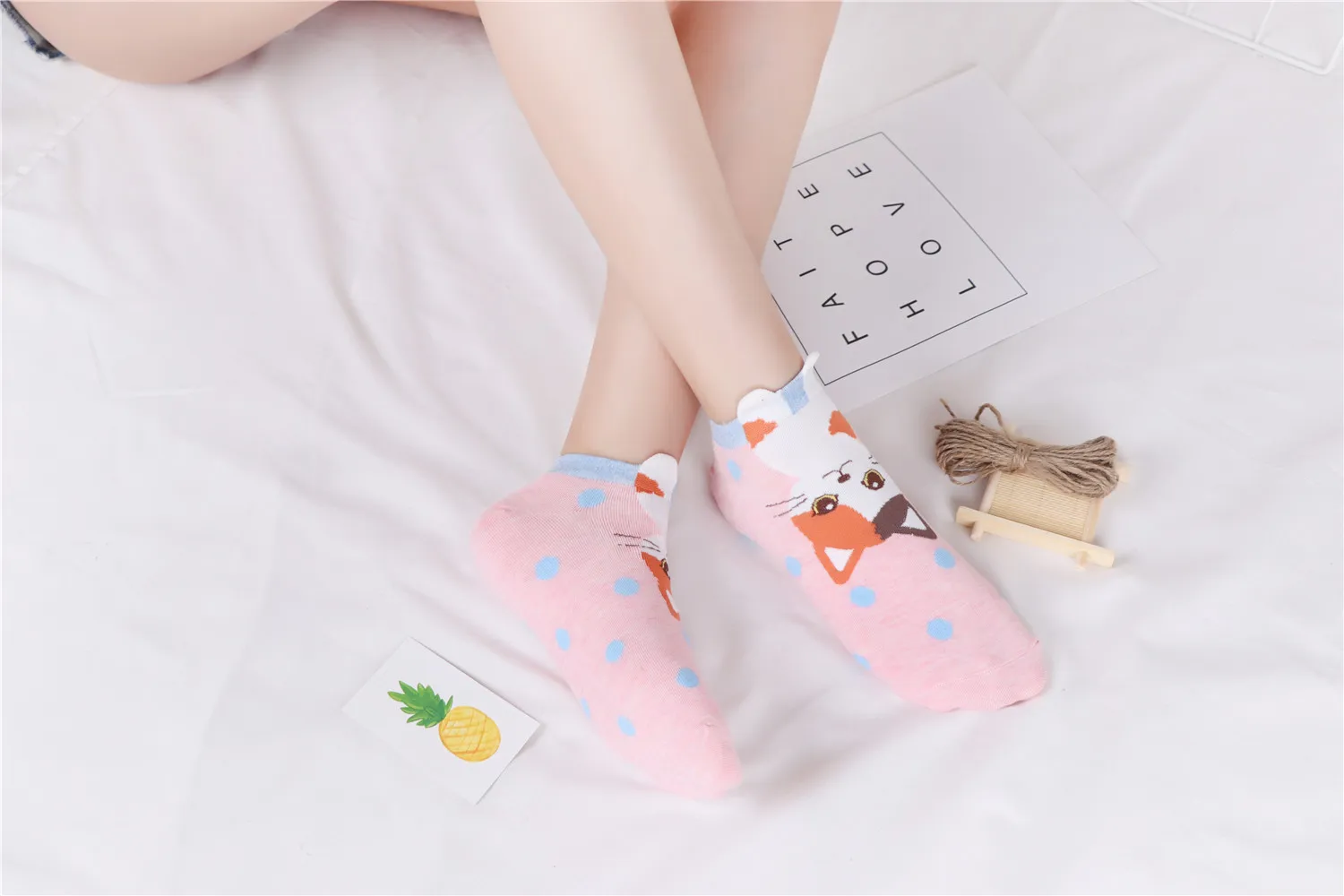 5 пар, Harajuku Ankel, короткие милые носки с котом, женские,, Мультяшные, с животным принтом, хлопчатобумажные забавные носки, пушистые, с 3D ушками, рождественские носки
