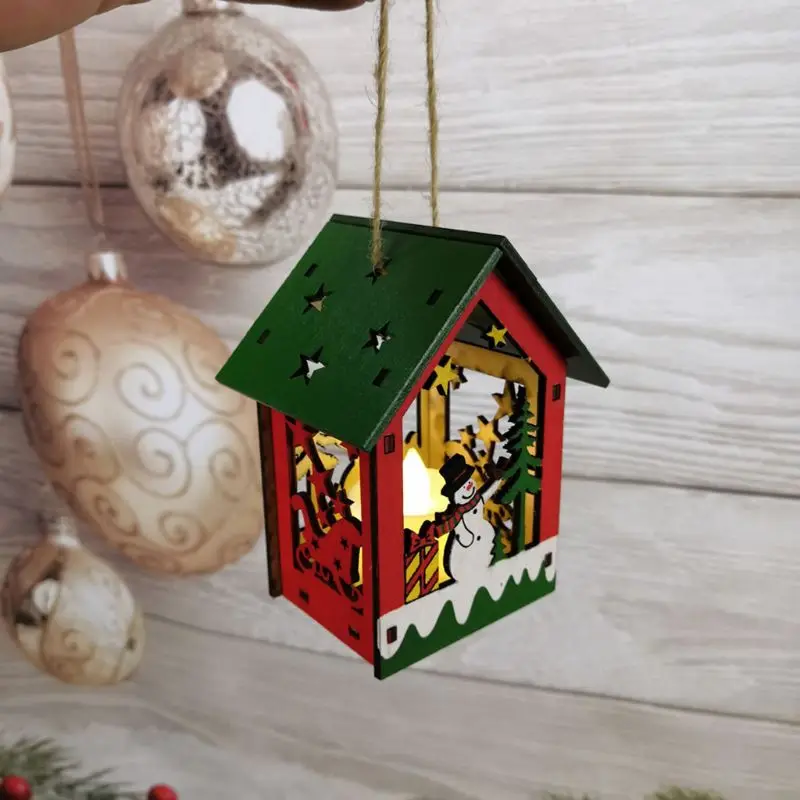 4 шт./компл. Светодиодный светильник DIY деревянный домик, вилла, рождественские украшения, Висячие елки