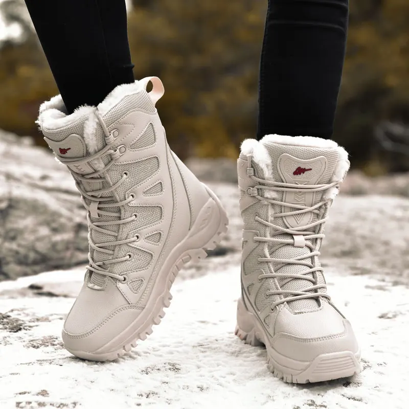 

Winter Leather Women Boots High Quality Plush Warm Couple Snow Boots Comfortable Women Ankle Boots Outdoor Waterproof Sneakers