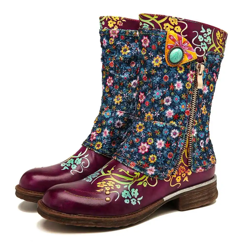 Сапоги SOCOFY из натуральной кожи в стиле ретро Zapatillas Кожаные сапоги на плоской