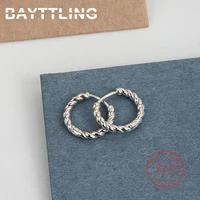 bayttling silver color fine twisted rope round hoop earrings for women fashion charm wedding party jewelry