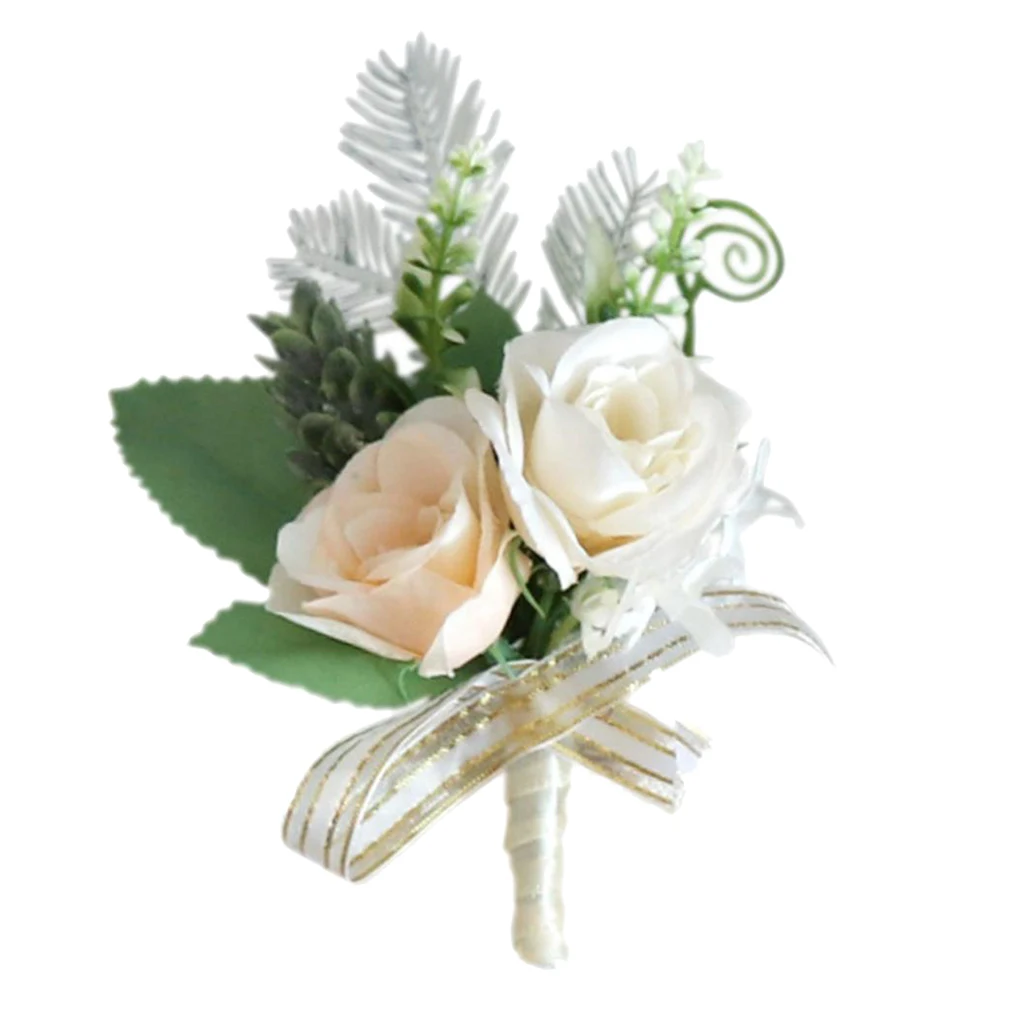 

Groom Bridal Artificial Rose Flower Corsage With Clip Wedding Party Favor