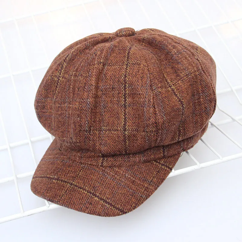 Винтажный Стиль Женская кепка газетчика 8 панель головной убор в клетку шапка
