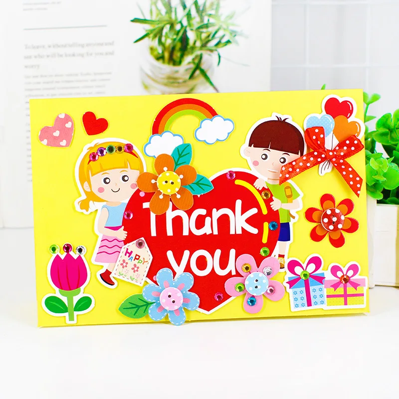 thank you Детский сад много декоративных поделок diy игрушки стерео поздравительные Самодельные открытки Детские развивающие игрушки для детей Девочка/Мальчик Рождественский подарок - Цвет: thank you