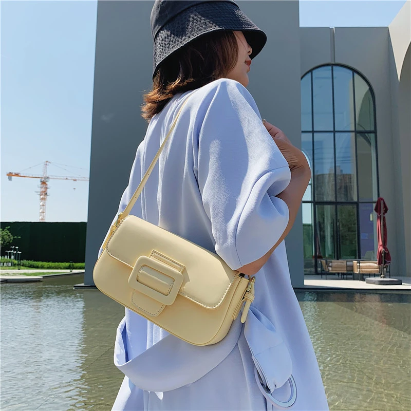 

2021new Style Solid Color Bag Women Shoulder Bags Retro PU Leather Bags Ladies Simple Messenger Handbag Female Satchels Purse