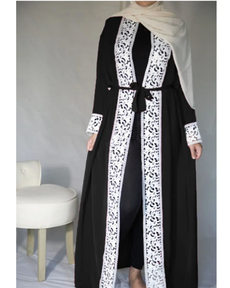 Fashion Muslim Lace Maxi Dress Abaya Embroidery Cardigan Long Robes Tunic Kimono Jubah Middle East Ramadan Arab Islamic Clothing |