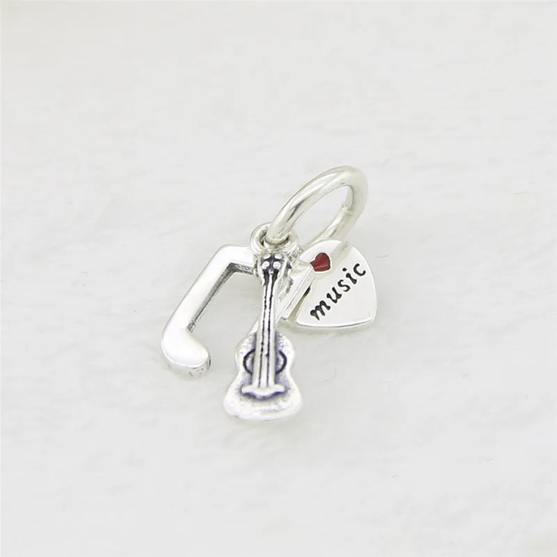 Qikaola 100% Реальный 925 Серебряный I Love Music Подвески в виде гитар Beads подходит для