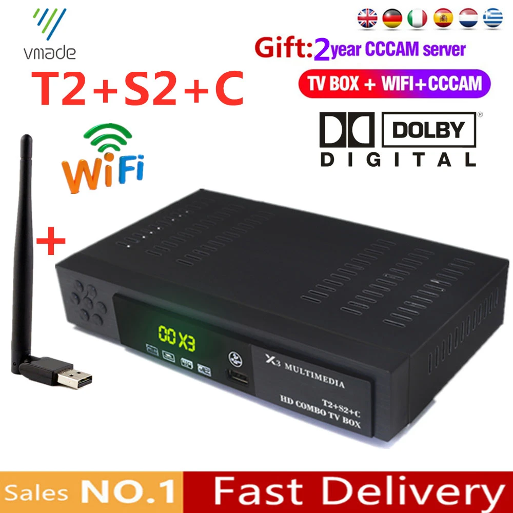 Европа 2 года CCCAM сервис DVB t2 s2 комбо DVB C спутниковый ресивер ТВ коробка Поддержка Dolby, IP tv, Cccam телеприставки с wifi