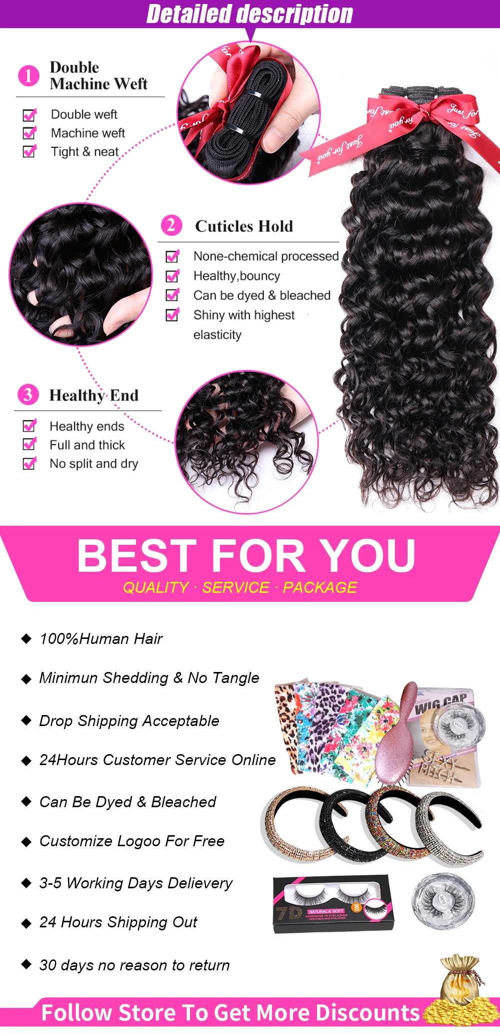 

BLACROSS Italian Wave Human Hair Bundles Natural Color 3 pieces Bundles 100% Human Hair Extensions Brazilian Hair Weave Bundles