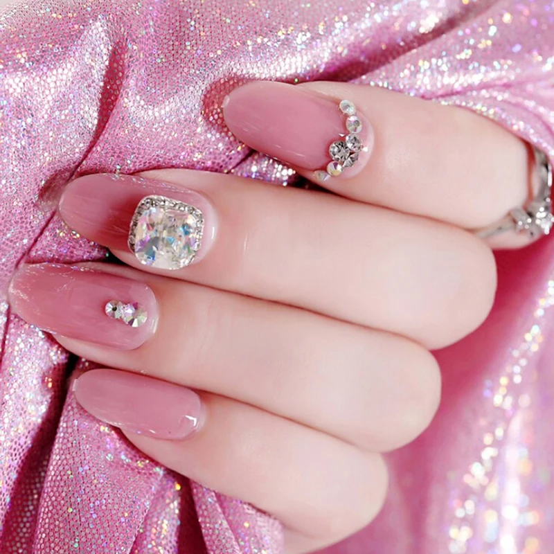 

24Pcs Rhinestone Tips French False Nail Bride 3D Glue Design Art Nails Wedding