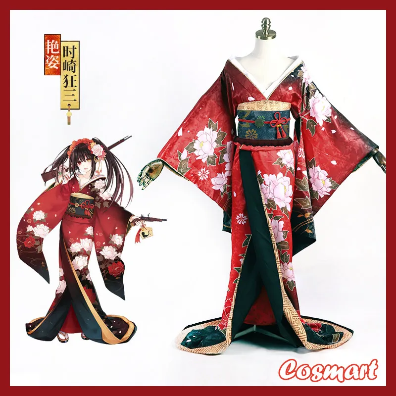 

Anime Date A Live Tokisaki Kurumi Oiran Bathrobe Japanese Gorgeous Elegant Kimono Uniform Cosplay Costume Halloween Suit For