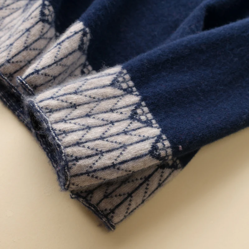 

100% Pure Wool Women's Half-high Collar Padded Pullover Bottoming Shirt Warm Fashion Color Matching Loose Cashmere Sweater