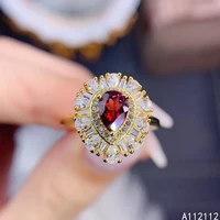 fine jewelry 925 sterling silver inlaid with natural gem luxury popular water drop ladys ol style garnet ring support detection