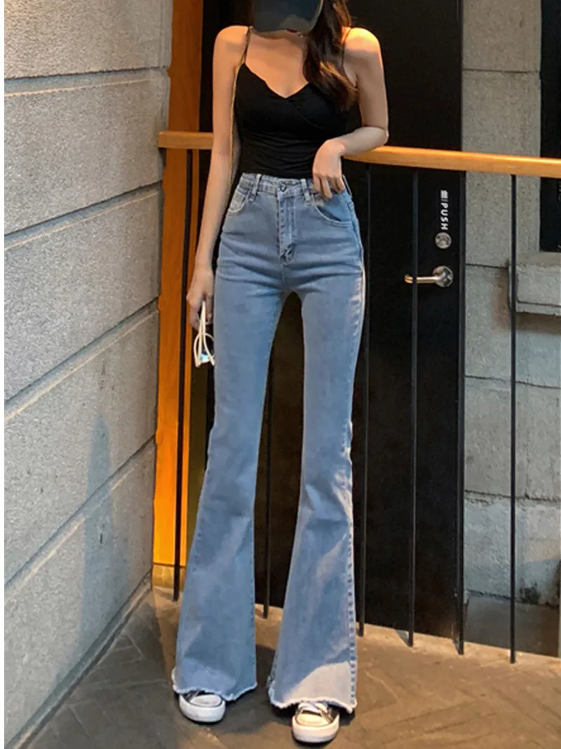 

Straight Trousers Black High-waisted Flared Jeans Woman 2021 Spring And Autumn New Blue Thin Section Thin Skinny Wide-leg Pants