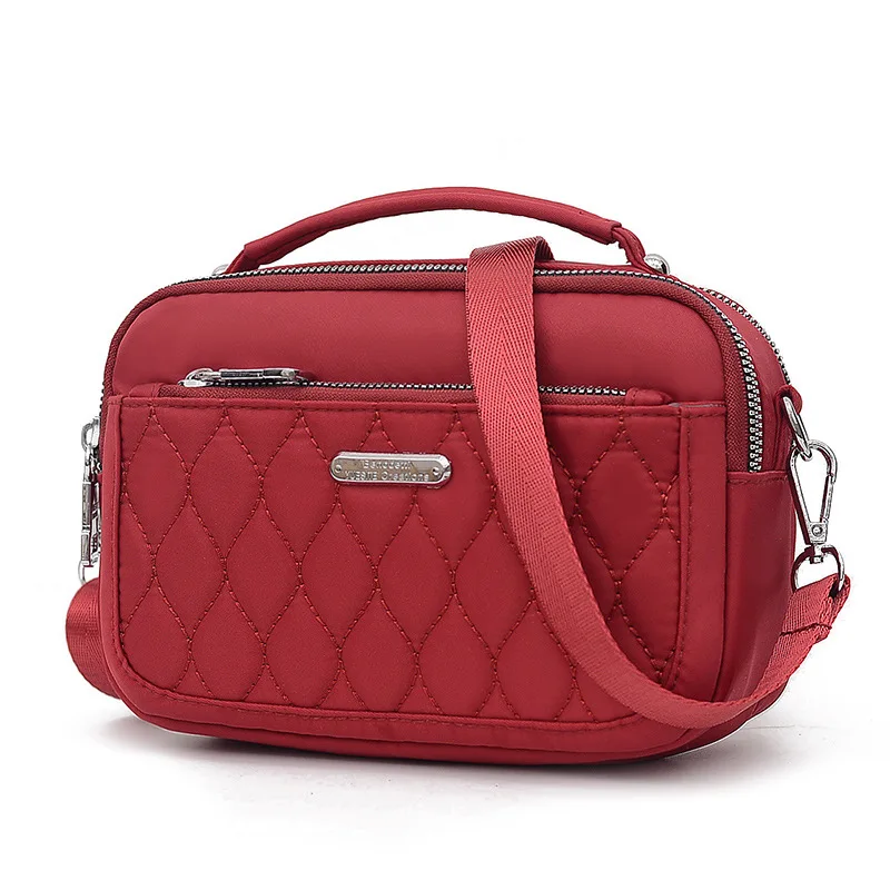 Women's Handbag Fashion Embroidery Thread Small Messenger Bag Plaid Shoulder Bag Waterproof Nylon Crossbody Bags for Women