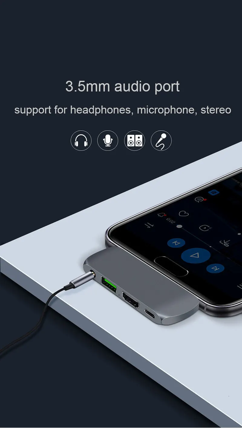 USB C концентратор для Ipad Pro USB-C адаптер с зарядка PD HDMI 4 K USB 3,0 3,5 мм аудио совместимый MacBook Pro SamsuS8 S9 S10 P20 P30