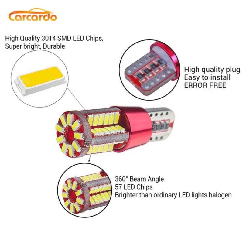 Carcardo T10 W5W светодиодный светильник шарик автомобиля Canbus лампа 57SMD автомобильный 194