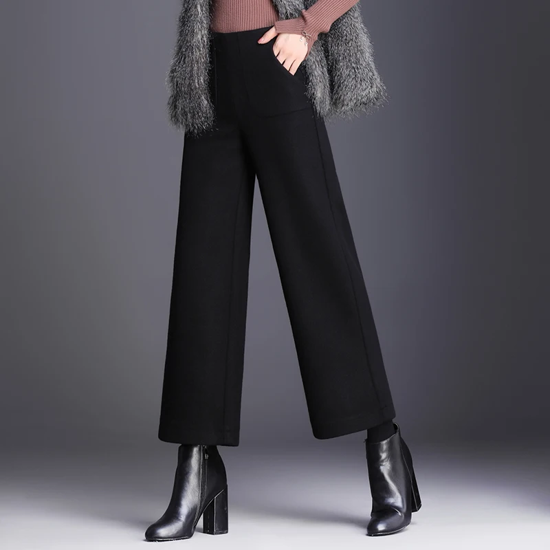 Winter Woolen Pants Women 2019 High Waist Striped Loose Female Office Trousers Plus Size S~3XL Ankle-length Elegant Woman | Женская