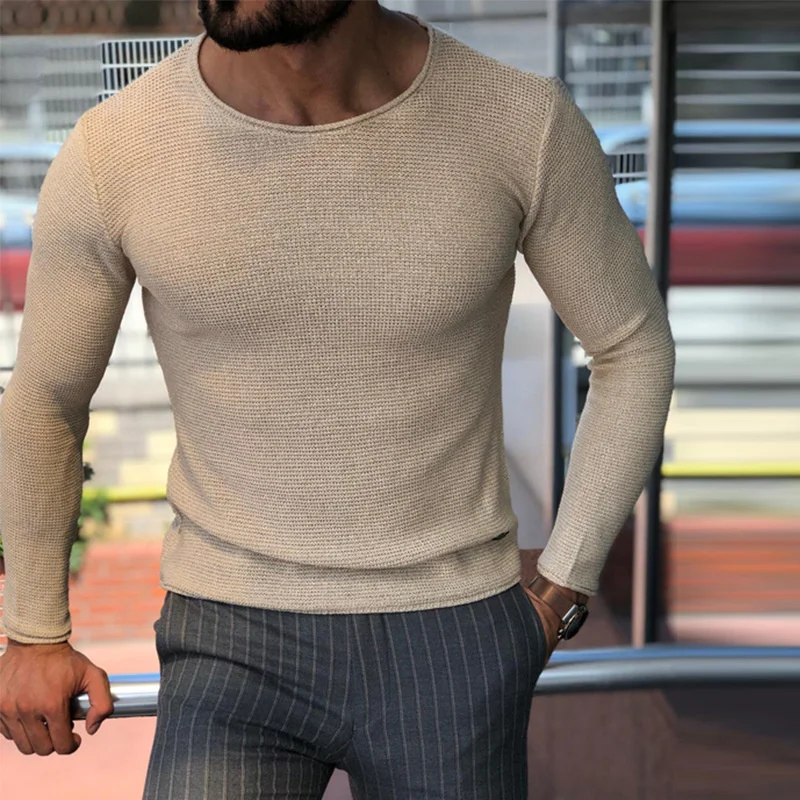 

2021 sweater men's simple solid color Knitted Top autumn and winter