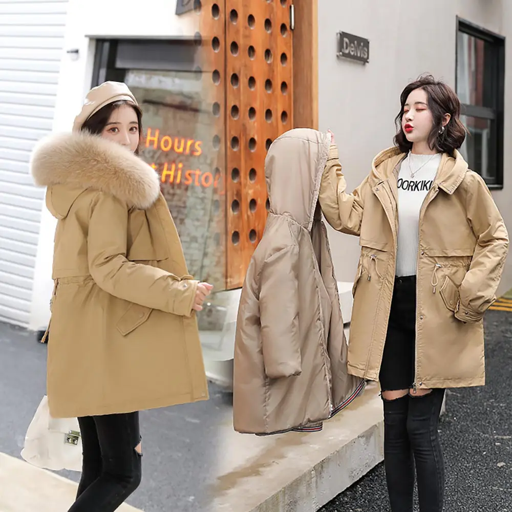 

Vielleicht Long Removable Wool Liner Women Jacket Winter Parkas With Fur Collar Hooded Thick Warm Winter Coat Chaquetas Mujer