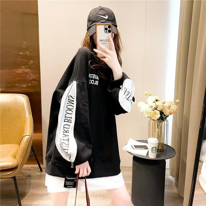 

College style vests women's tide ins spring 2021 new Korean style age reduction fake two-piece large size jacket