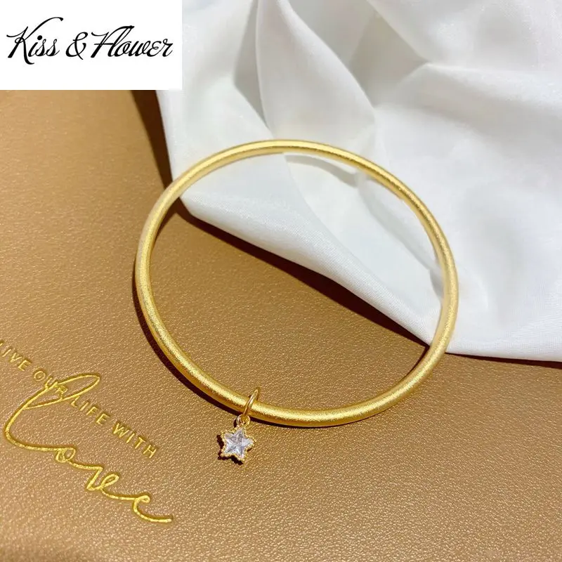 

KISS&FLOWER BR246 Fine Jewelry Wholesale Fashion WomanGirl Bride Birthday Wedding Gift Star AAA Zircon 24KT Gold Bracelet Bangle