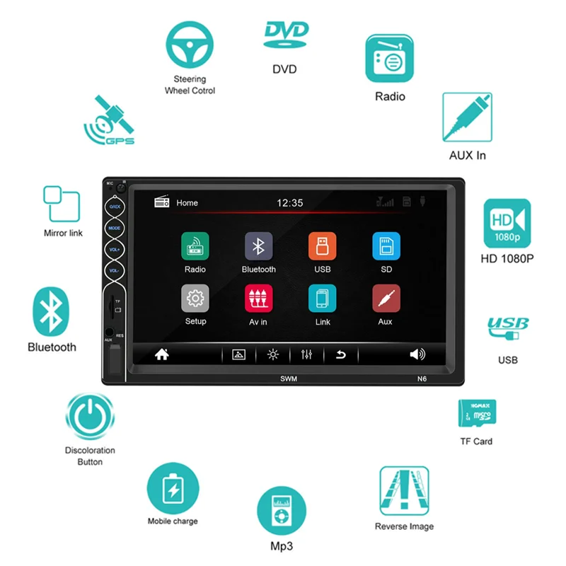 

Автомобильный радиоприемник 2 Din, Bluetooth, стереоприемник с экраном, USB, зеркальная связь, воспроизведение музыки, видео, центральный мультимедийный плеер FM MP5