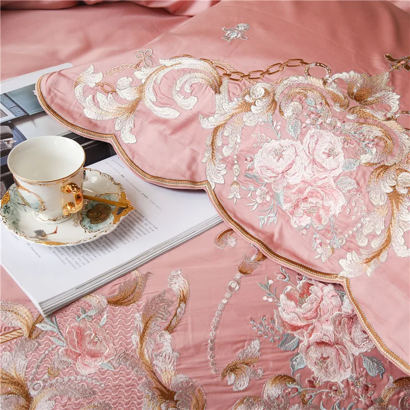 

Luxury Pink White Red 100S Egyptian Cotton Flowers Embroidery European Palace Bedding Set Duvet Cover Bed sheet/Linen Pillowcase