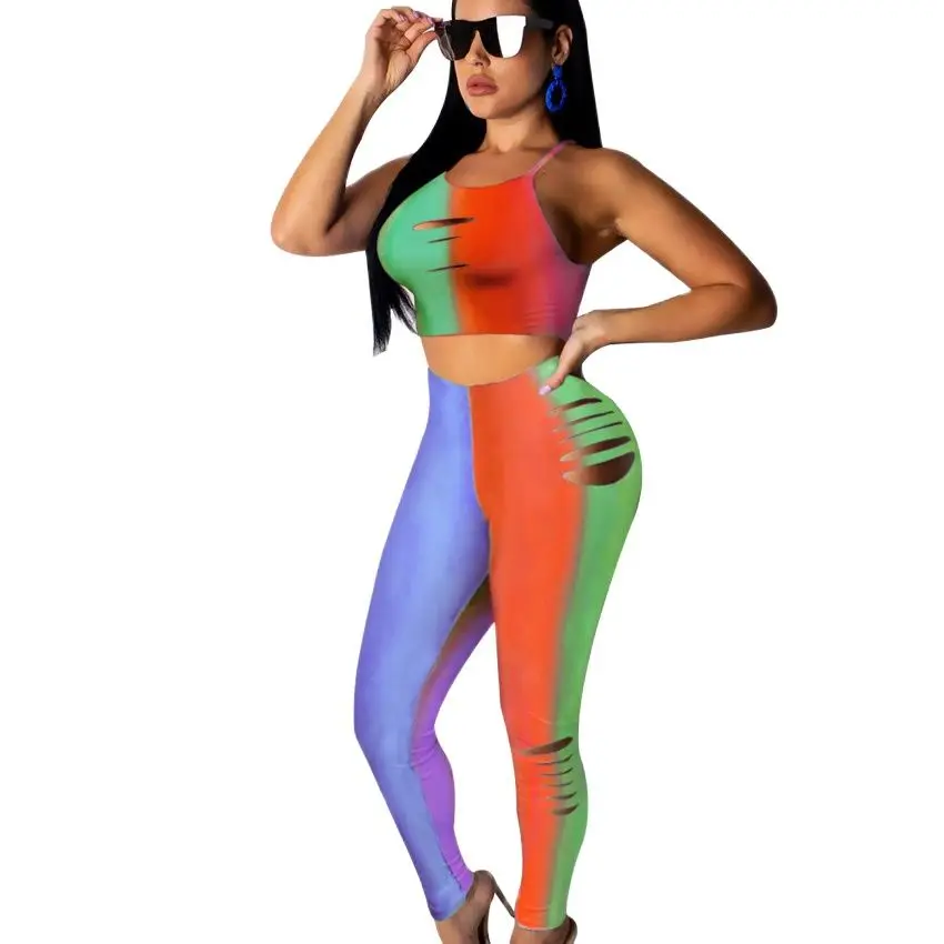 Женский спортивный комплект из двух предметов повседневный укороченный топ на